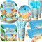 452 Pcs Hello Summer Theme Decorations Hawaiian Beach Disposable Party Supplies (Blue)